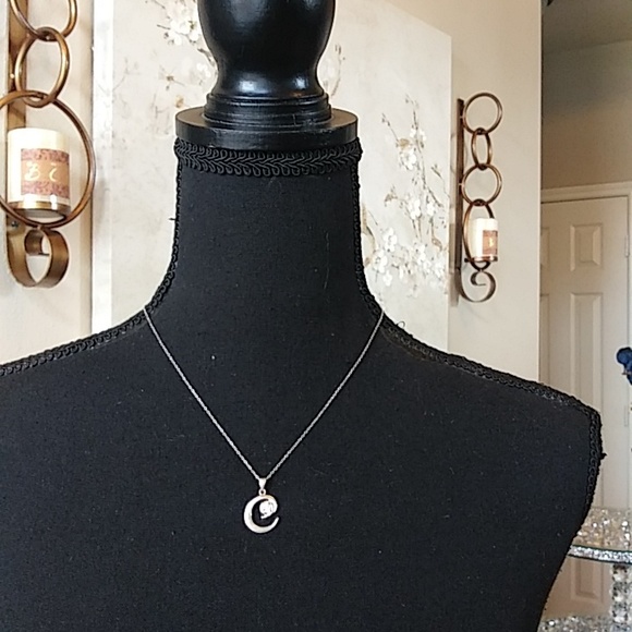 925 Sterling Silver Necklace With Letter C Pendant - Picture 1 of 17